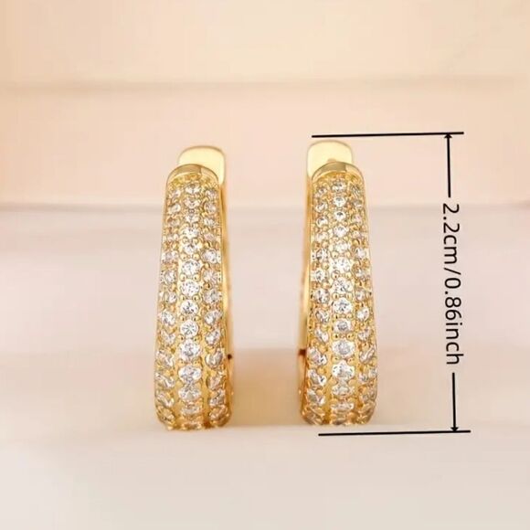 1 Pair Glittering Gold or Silver Plated Hoop Earrings with Micro Zircons - Picture 11 of 13